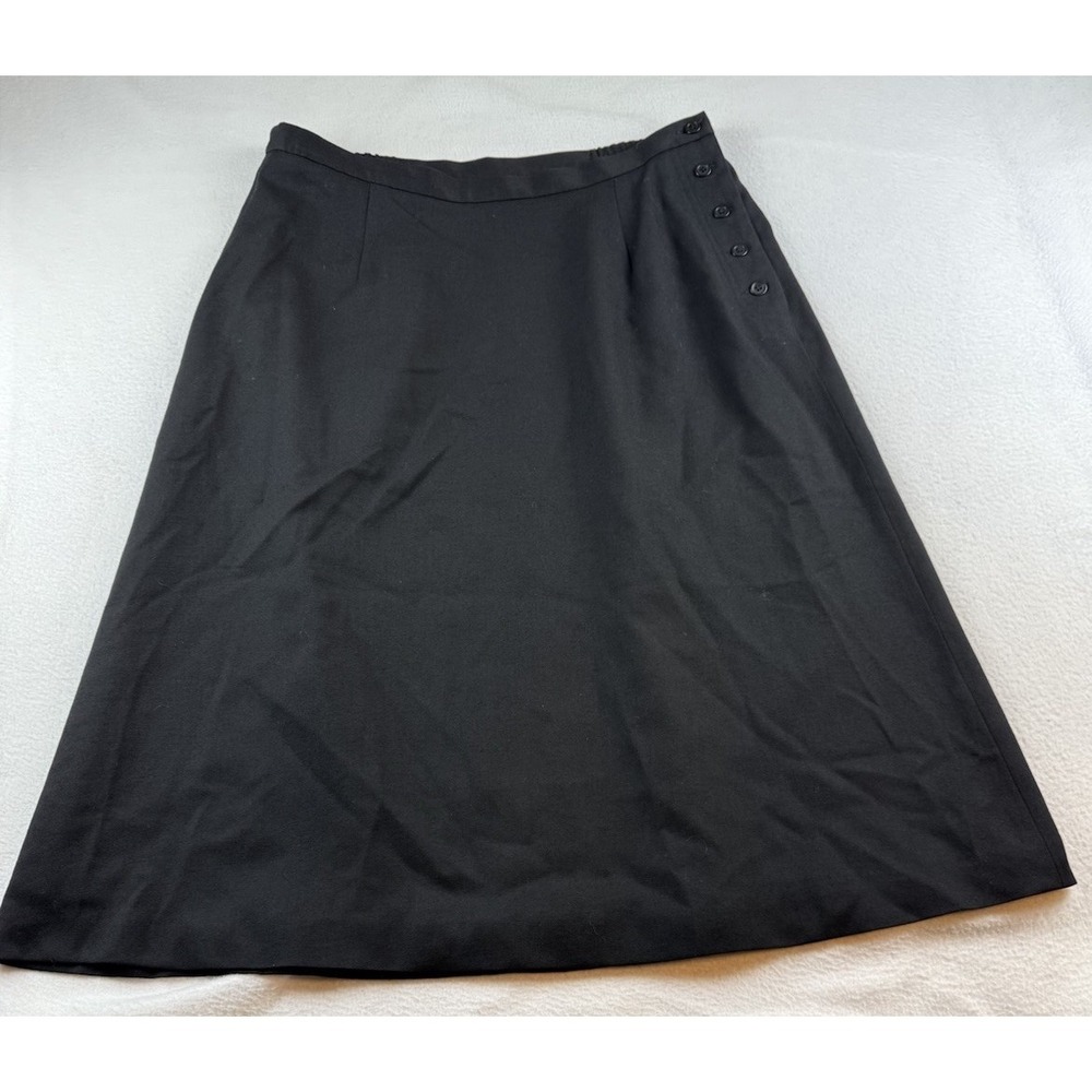 Talbots 100% Wool Midi Maxi Skirt Women's 14W Side Buttons Black